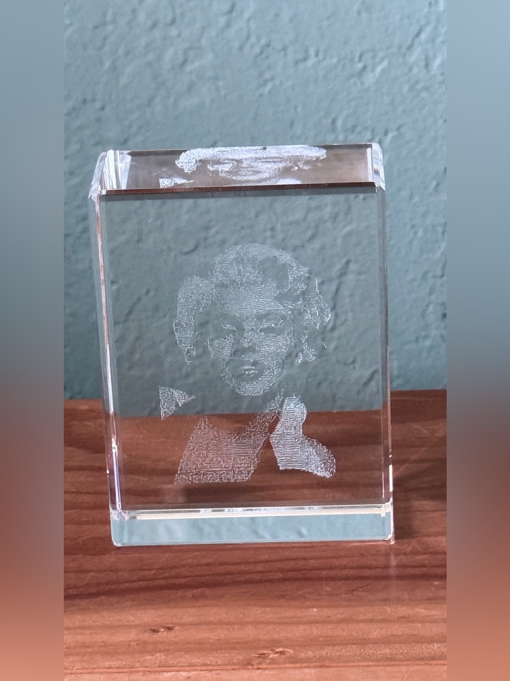 Marilyn Monroe 3D Laser Etched Crystal Glass Block 3” x 2.25”